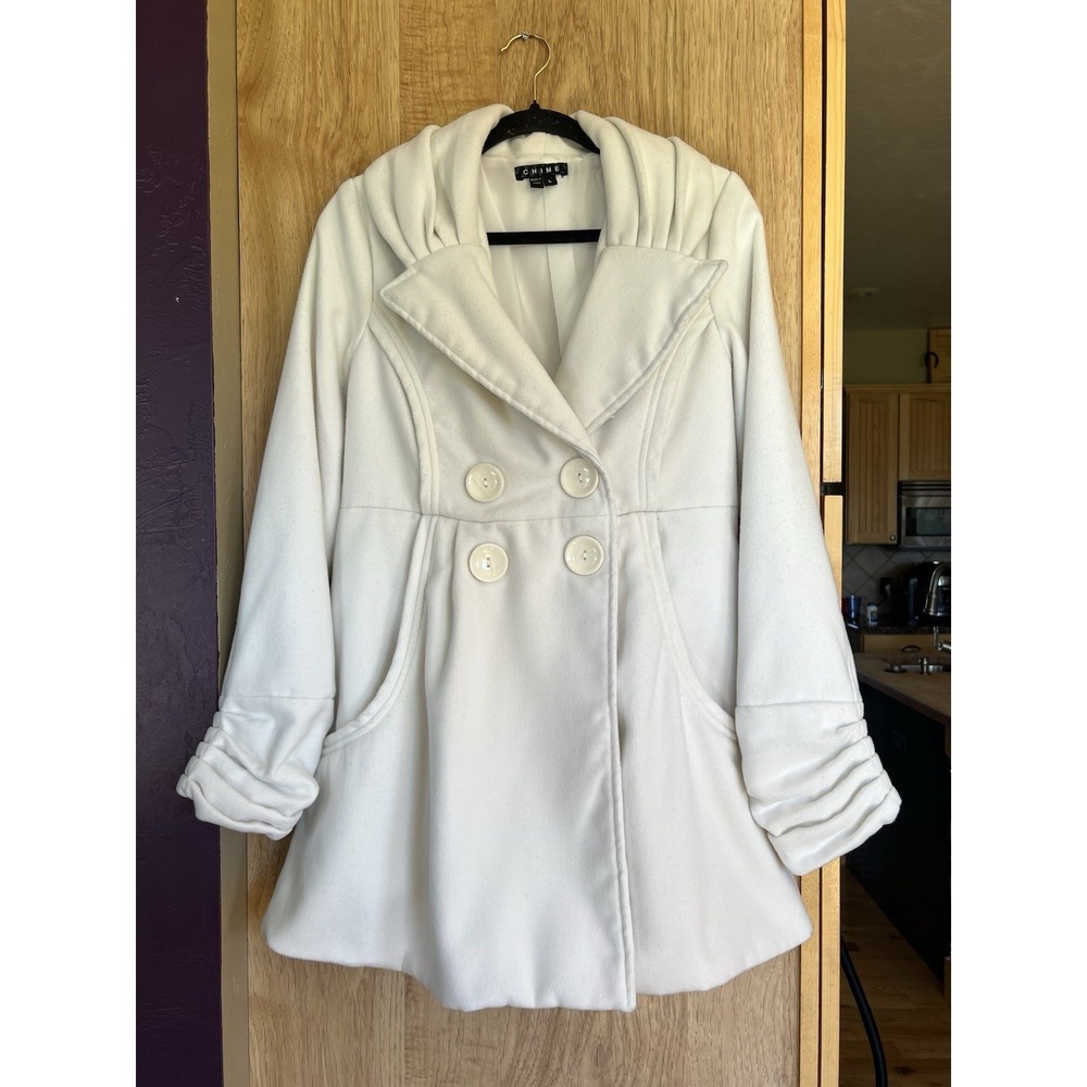Chime Peacoat Dress Coat Size Cream Ivory Button Up Pockets
